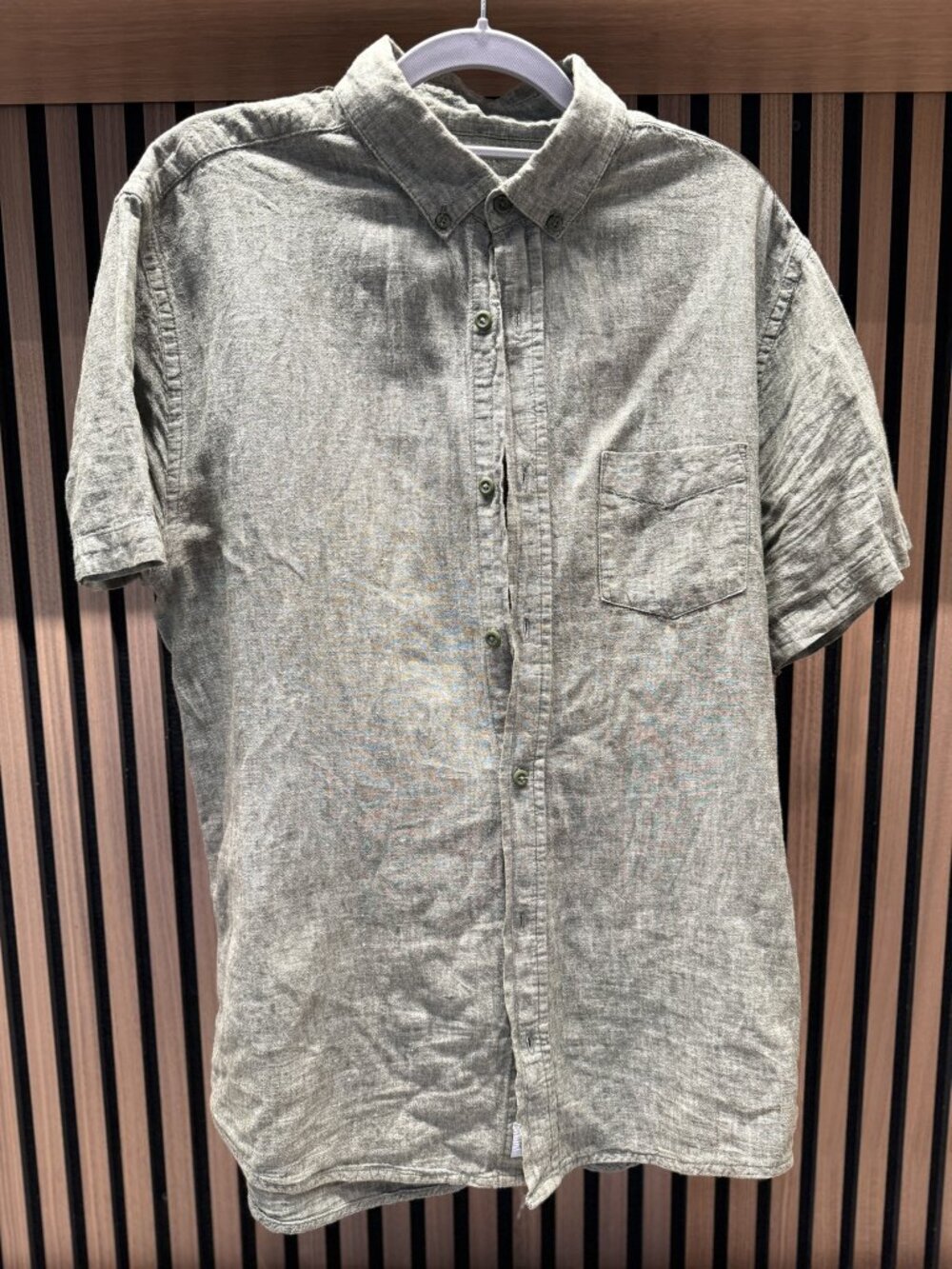 Onia Linen Short Sleeve Button Down Shirt Olive Green Men's M